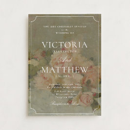 Fine Art Vintage Pink Roses Wedding Invitation Einladung