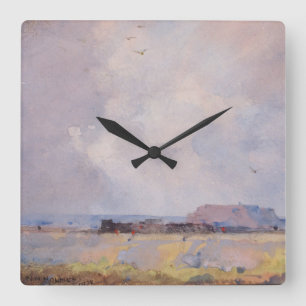 Fine Art Watercolor Landscape Plateau Country  Quadratische Wanduhr