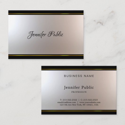 Fine Calligraphy Script attraktiv Schwarz und Gold Visitenkarte (Vorne/Hinten)