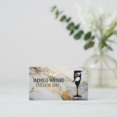 Fine Dining-Logo | Goldweißer Marmor Visitenkarte (Stehend Vorderseite)