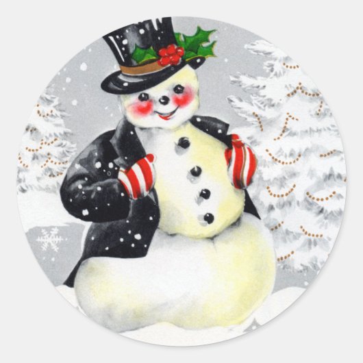 Fine Fat Snowman in Top Hat Runder Aufkleber (Vorderseite)