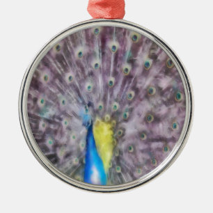 Fine Feather Peacock Paating Plumage Silbernes Ornament