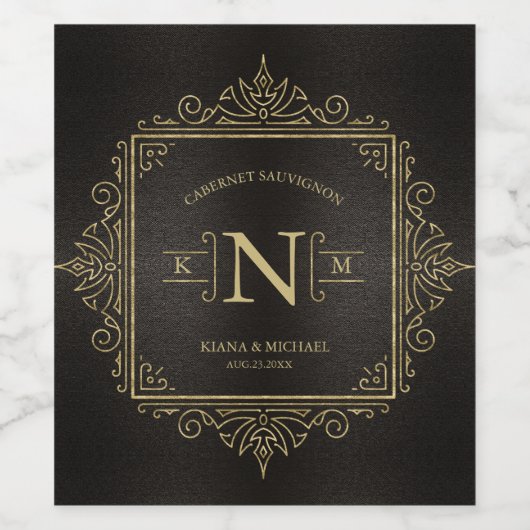 Fine Filigree Gold Wedding ID871 Weinetikett (Einzelnes Label)