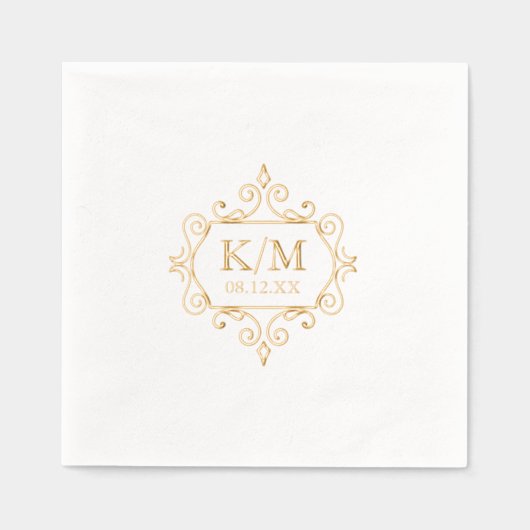 Fine Filigree Gold Wedding Initials ID871 Servietten Mit Folie (Vorderseite)
