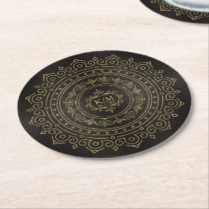 Fine Filigree Gold Wedding Mandala ID871 Runder Pappuntersetzer