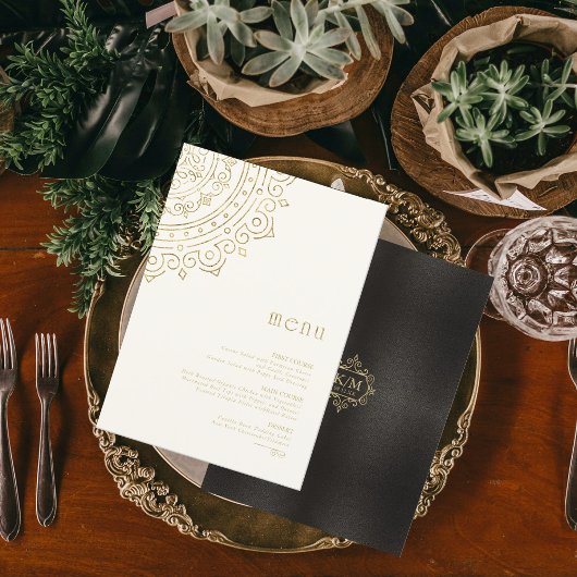 Fine Filigree Gold Wedding Menu ID871