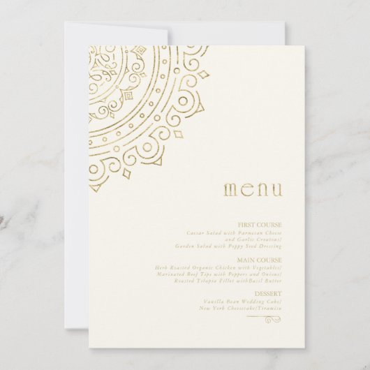 Fine Filigree Gold Wedding Menu ID871 (Vorderseite)