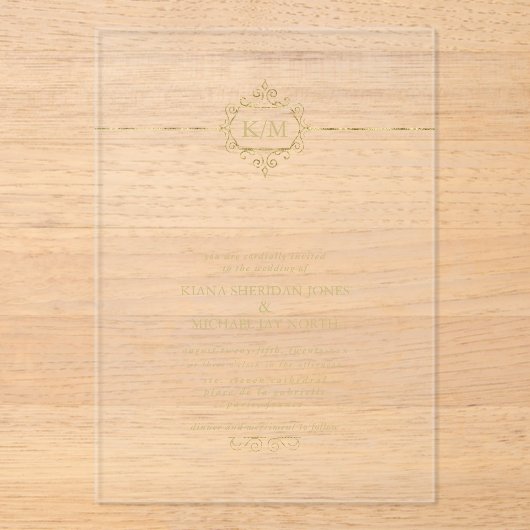 Fine Filigree Gold Wedding Transparent ID871 Acryleinladungen (Vorderseite)