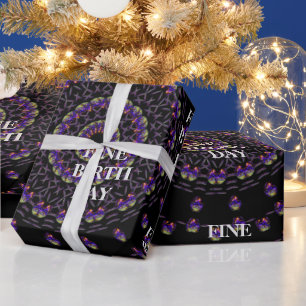 FINE GEBURTSTAG_kaleidoscop_Gift_LILA_BLACK Wrap Geschenkpapier