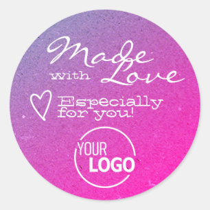 Fine Glittery Pink Ombre Made with Liebe Heart Log Runder Aufkleber