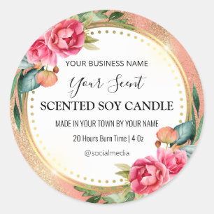 Fine Gold Glitzer Vintage Rose Soy Candle Labels Runder Aufkleber