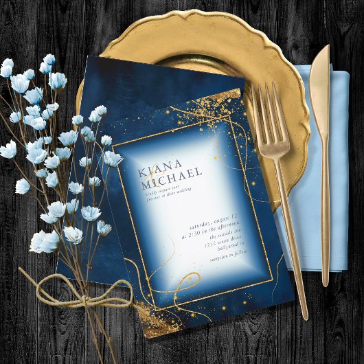 Fine Gold Lines Abstrakt Wedding V2 Navy ID867