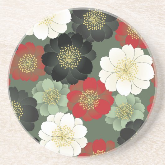 Fine Japanisch Niedlich Cool Giro Retro Floral Sandstein Untersetzer (Vorne)