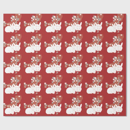 Fine Kimono Pattern Rabbits & Blume Geschenkpapier (Flach)