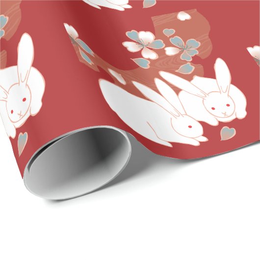 Fine Kimono Pattern Rabbits & Blume Geschenkpapier (Rolleneckpunkt)