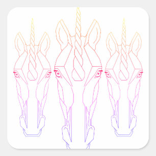 Fine Line Rainbow Unicorn Quadratischer Aufkleber