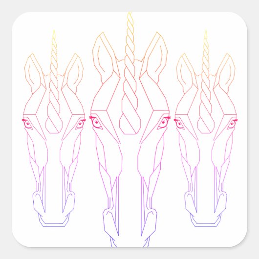 Fine Line Rainbow Unicorn Quadratischer Aufkleber (Vorderseite)