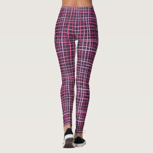 Fine lines Checkered pattern C09.pink on Black BG Leggings (Rückseite)