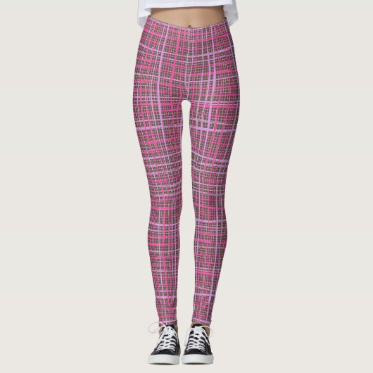 Fine lines Checkered pattern C09.pink on Brown Leggings (Vorderseite)