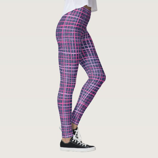 Fine lines Checkered pattern C09.pink on DBlue BG Leggings (Rechts)