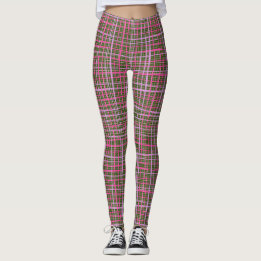 Fine lines Checkered pattern C09.pink on DGreen BG Leggings