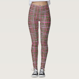 Fine lines Checkered pattern C09.pink on DGreen BG Leggings