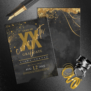 Fine Lines Gold Abstrakt Abschluss Black ID867 Einladung