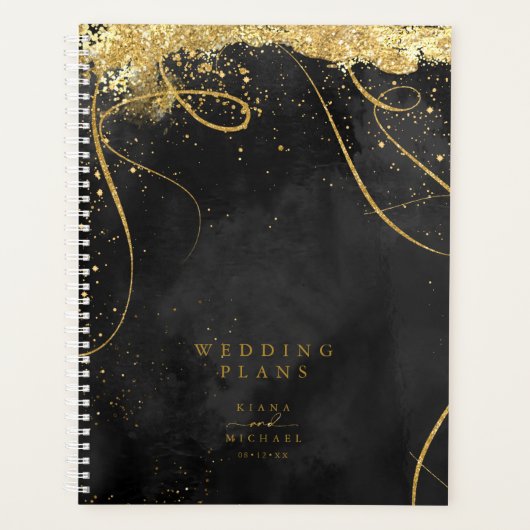 Fine Lines Gold Abstrakt Wedding Black ID867 Planer (Vorderseite)