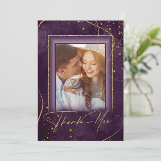 Fine Lines Gold Abstrakt Wedding Danke Plum ID867 (Stehend Vorderseite)