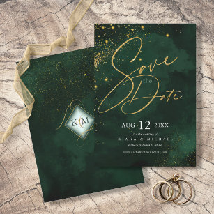 Fine Lines Gold Abstrakt Wedding Emerald ID867 Save The Date