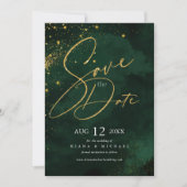 Fine Lines Gold Abstrakt Wedding Emerald ID867 Save The Date (Vorderseite)