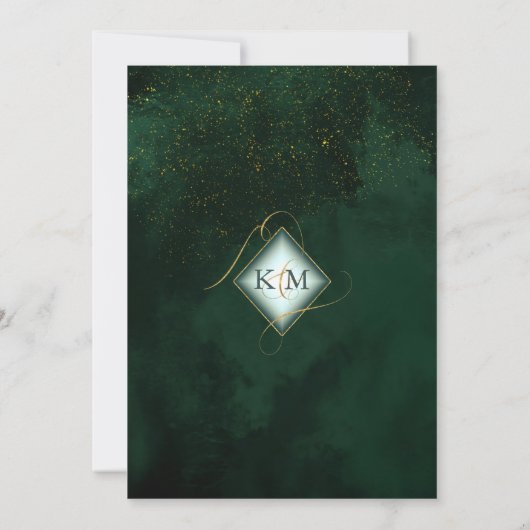 Fine Lines Gold Abstrakt Wedding Emerald ID867 Save The Date (Rückseite)
