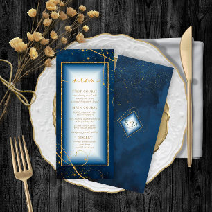 Fine Lines Gold Abstrakt Wedding Menu 2 Navy ID867