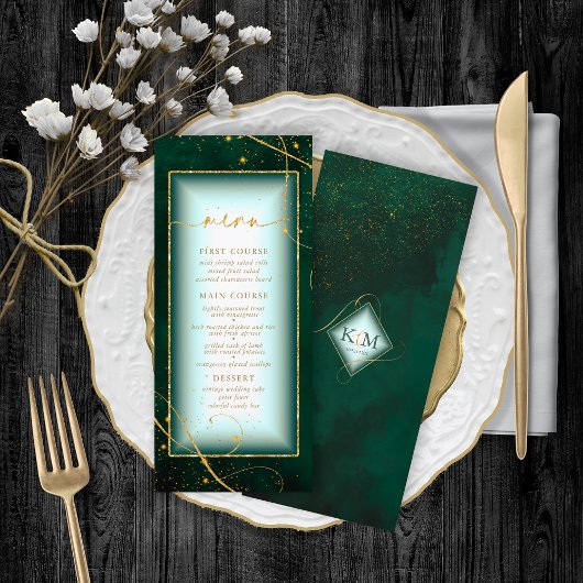 Fine Lines Gold Abstrakt Wedding Menu V2 Grn ID867