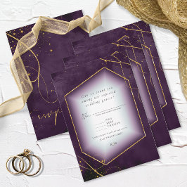 Fine Lines Gold Abstrakt Wedding Plum ID867 RSVP Karte