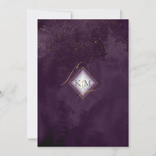 Fine Lines Gold Abstrakt Wedding Plum ID867 Save The Date (Rückseite)