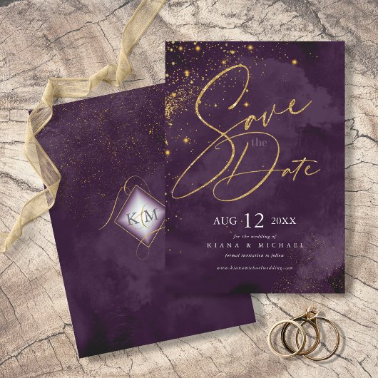 Fine Lines Gold Abstrakt Wedding Plum ID867 Save The Date