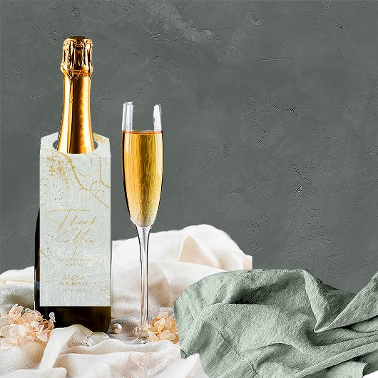 Fine Lines Gold Abstrakt Wedding Sage ID867 Flaschenanhänger