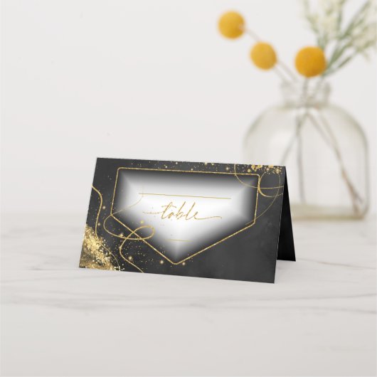 Fine Lines Gold Abstrakt Wedding Table Bk ID867 Platzkarte (Vorderseite)