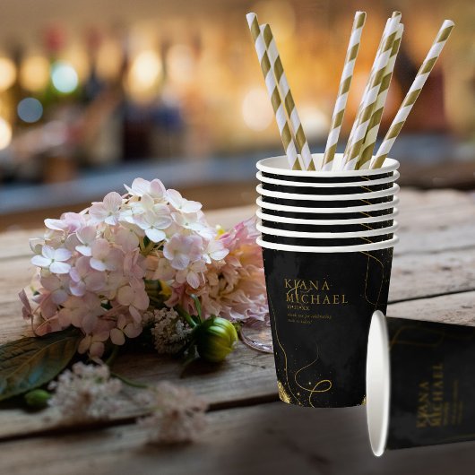 Fine Lines Gold Abstrakt Wedding V1 Black ID867 Pappbecher