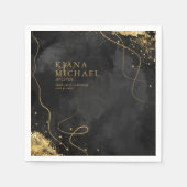 Fine Lines Gold Abstrakt Wedding V1 Black ID867 Serviette (Vorderseite)