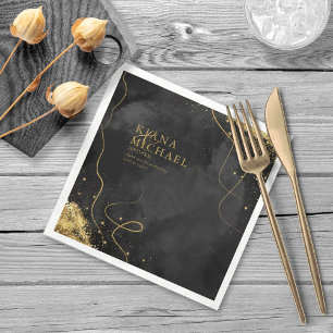 Fine Lines Gold Abstrakt Wedding V1 Black ID867 Serviette