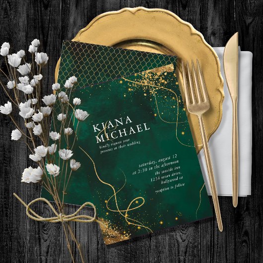 Fine Lines Gold Abstrakt Wedding V1 Emerald ID867