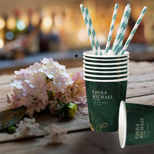 Fine Lines Gold Abstrakt Wedding V1 Emerald ID867 Pappbecher