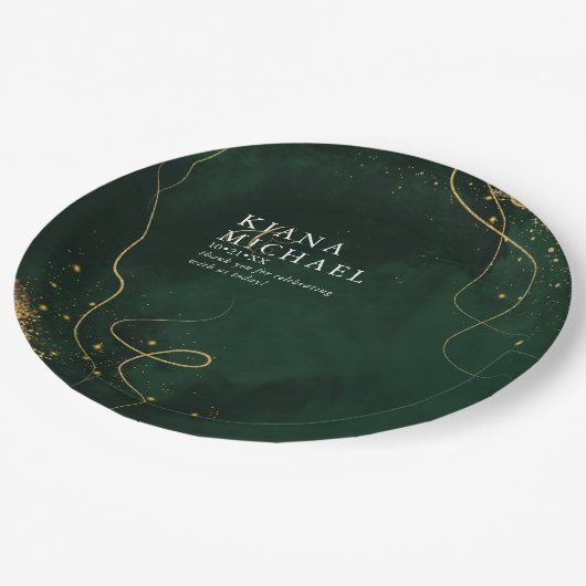 Fine Lines Gold Abstrakt Wedding V1 Emerald ID867 Pappteller (Schrägansicht)