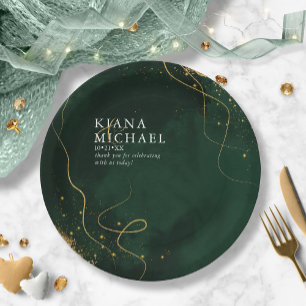 Fine Lines Gold Abstrakt Wedding V1 Emerald ID867 Pappteller