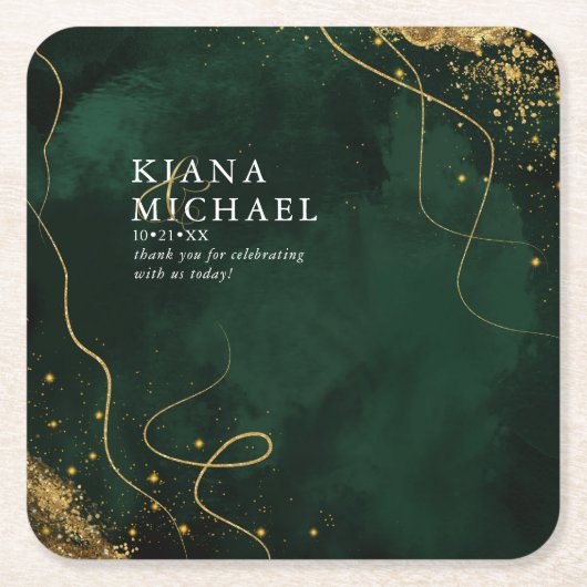 Fine Lines Gold Abstrakt Wedding V1 Emerald ID867 Rechteckiger Pappuntersetzer (Vorderseite)