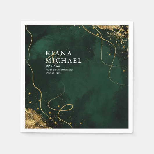 Fine Lines Gold Abstrakt Wedding V1 Emerald ID867 Serviette (Vorderseite)