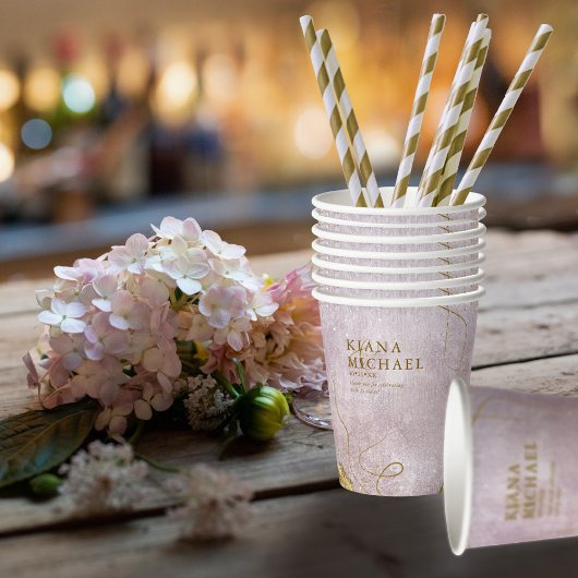 Fine Lines Gold Abstrakt Wedding V1 Mauve ID867 Pappbecher