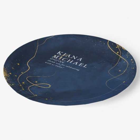 Fine Lines Gold Abstrakt Wedding V1 Navy ID867 Pappteller (Schrägansicht)